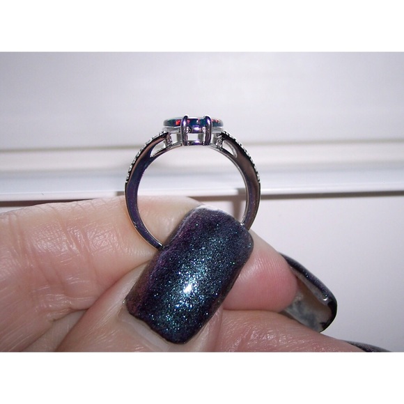 925 STERLING SILVER Lab Created Black Opal CZ Ring - Picture 6 of 16